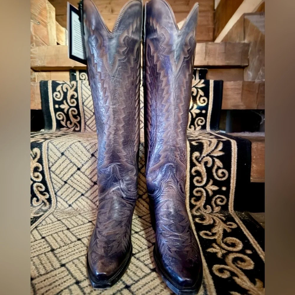 LUCCHESE PRISCILLA LIMITED EDITION PURPLE/PINK BOOTS, size 6 - Picture 3 of 7